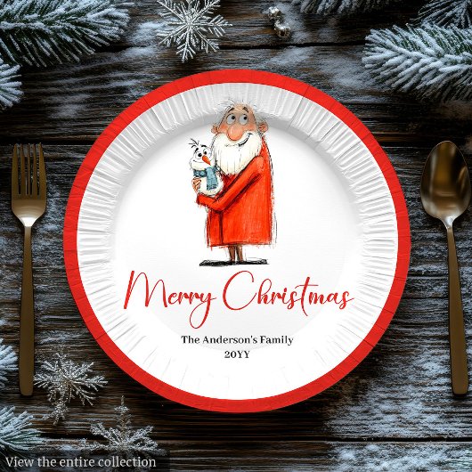 Quirky Funny Santa Claus Holiday Paper Plates ペーパープレート
