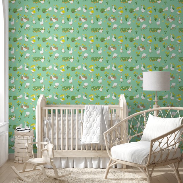 Quirky Geese & Daffodils Nursery Pattern 壁紙 (キッズ)