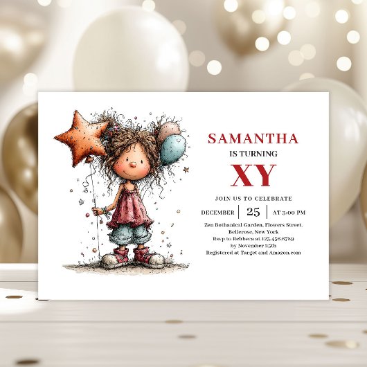 Quirky Girl Birthday Funky invitation 招待状