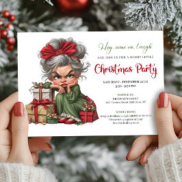 Quirky Grandma Christmas Cartoon Party Invitation 招待状