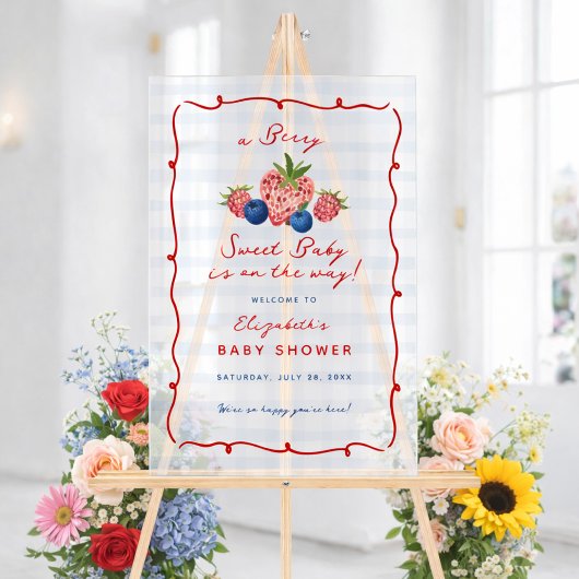 Quirky Hand Drawn Berry Sweet Baby Shower Acrylic  アクリルサイン