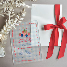 Quirky Hand Drawn Berry Sweet Baby Shower Acrylic アクリル招待状