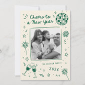 Quirky Hand-Drawn Doodles New Year Photo Green シーズンカード (正面)