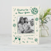 Quirky Hand-Drawn Doodles New Year Photo Green シーズンカード (スタンド正面)