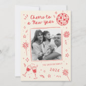 Quirky Hand-Drawn Doodles New Year Photo Red シーズンカード (正面)