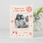Quirky Hand-Drawn Doodles New Year Photo Red シーズンカード (スタンド正面)
