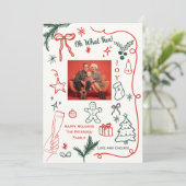 Quirky Hand-Drawn Holiday Photo Christmas 招待状 (スタンド正面)