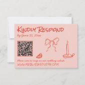 Quirky Hand Drawn Pink Red Unique QR Code Wedding 出欠カード (正面)