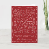 Quirky Hand Drawn Red Pink Folded Photo Christmas  シーズンカード (正面)