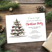 Quirky hand painted tree modern holiday invitation 招待状