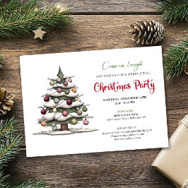 Quirky hand painted tree modern holiday invitation 招待状
