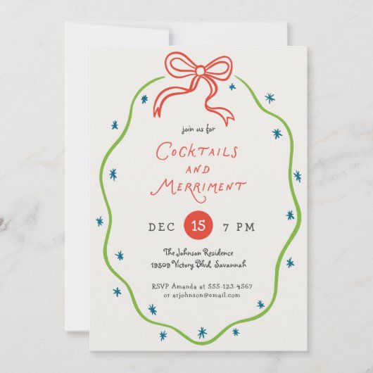 Quirky Handdrawn Doodles Festive Cocktail Party 招待状 (正面)