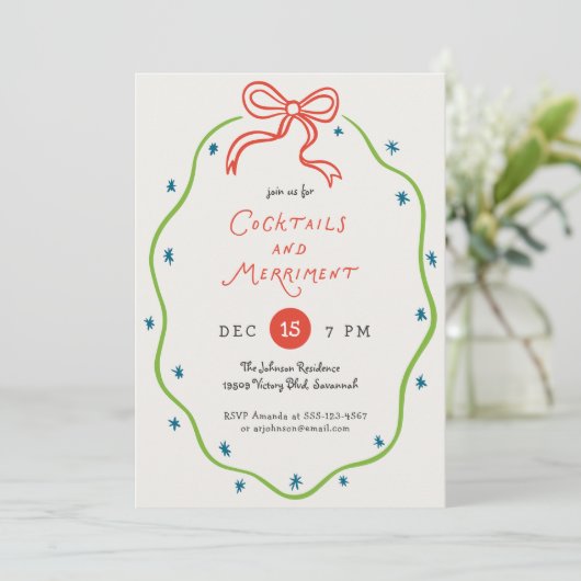 Quirky Handdrawn Doodles Festive Cocktail Party 招待状 (スタンド正面)