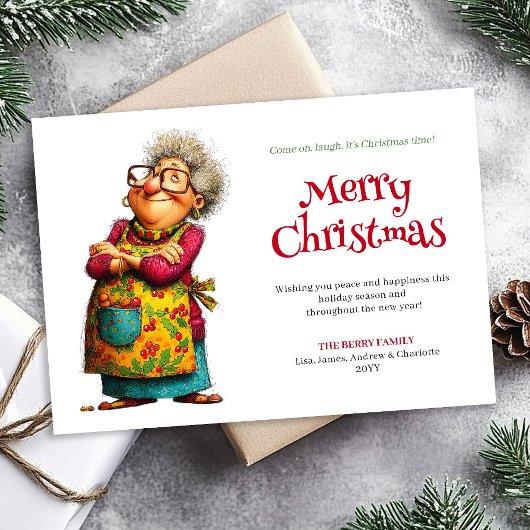 Quirky Holiday Woman Digital Custom Christmas Card シーズンカード