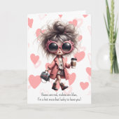 Quirky Hot Mess Girl Pink Hearts Valentine's Day シーズンカード (正面)