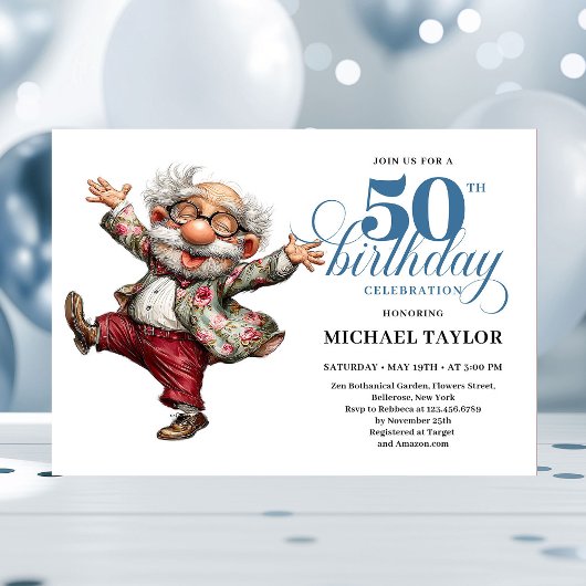 Quirky Humor Man 50 Birthday Celebration Invite 招待状