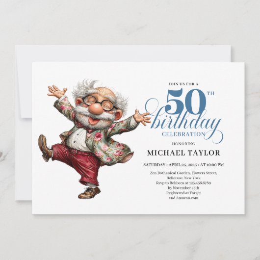 Quirky Humor Man 50 Birthday Celebration Invite 招待状 (正面)