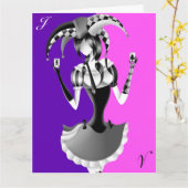 Quirky Jester  pink and purple Greetings Card カード (黄色い花)