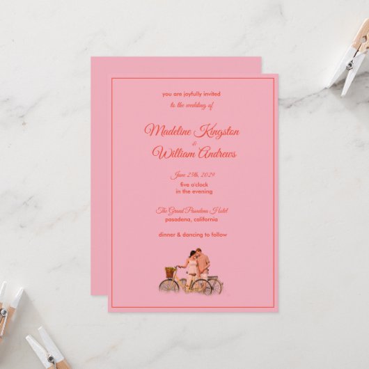 Quirky Kitschy Retro Photo Wedding Invitation カード (正面/裏面インサイチュ)