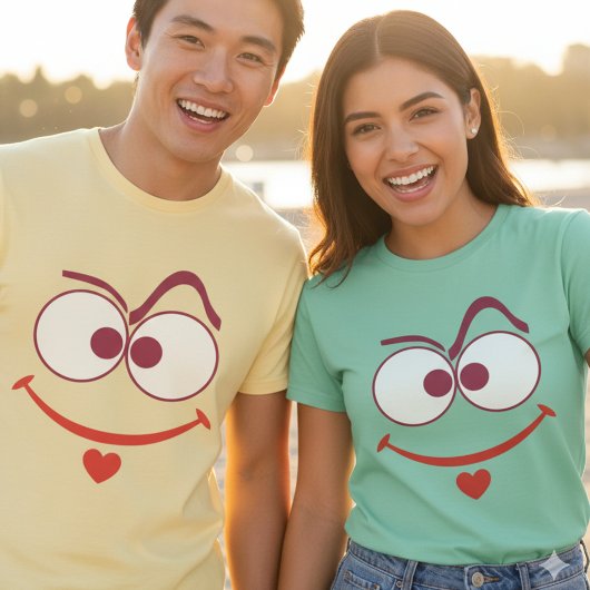 Quirky Minimalist Smiley Face Heart Graphic Art Tシャツ