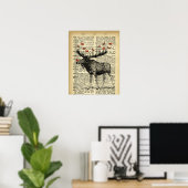 Quirky Moose Apples Antique Dictionary Page Art ポスター (ホームオフィス)