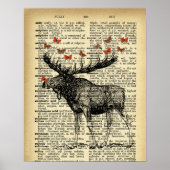 Quirky Moose Apples Antique Dictionary Page Art ポスター (正面)