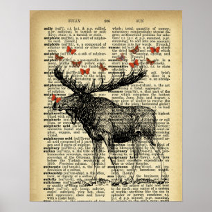 Quirky Moose Apples Antique Dictionary Page Art ポスター