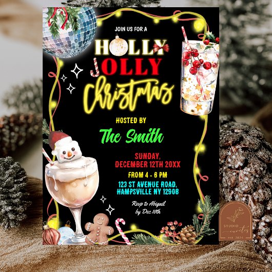 Quirky Neon Holly Jolly Christmas 招待状