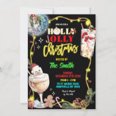 Quirky Neon Holly Jolly Christmas 招待状 (正面)