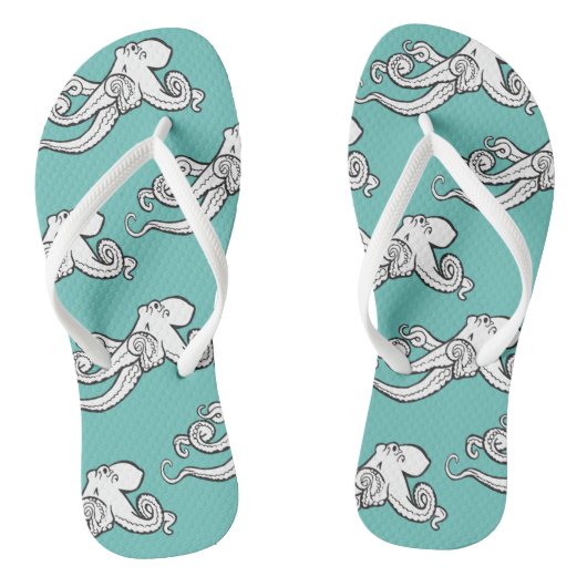 Quirky Octopus Sketches Pattern Teal ビーチサンダル (ソール)