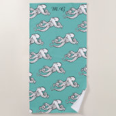 Quirky Octopus Sketches Pattern Teal Monogrammed ビーチタオル (正面)