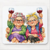 Quirky Old Ladies with Red Wine マウスパッド (正面)