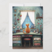 Quirky Orange Cat at a Window Hello Flat カード (正面)