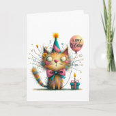 Quirky Orange Cat with Party Hat and Cake Birthday カード (正面)
