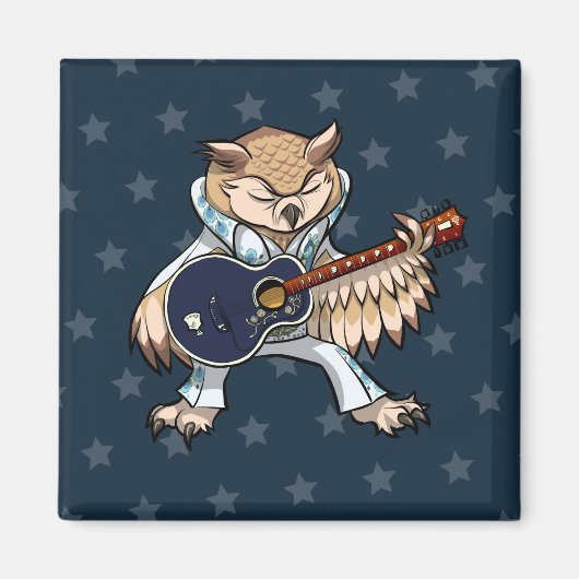 Quirky Owl Rock & Roll Artwork Singer With Guitar マグネット (正面)
