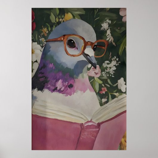 Quirky Pigeon Reading in Bathroom Art Print Cheeky ポスター (正面)