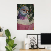 Quirky Pigeon Reading in Bathroom Art Print Cheeky ポスター (ホームオフィス)