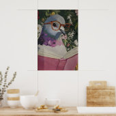 Quirky Pigeon Reading in Bathroom Art Print Cheeky ポスター (キッチン)