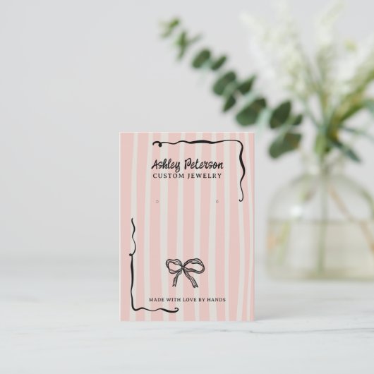 Quirky Pink Hand-Drawn Bow Jewelry Earring 名刺 (スタンド正面)