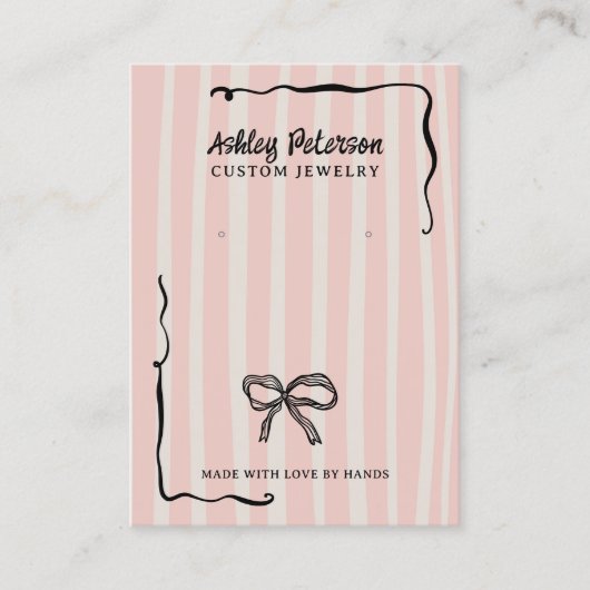 Quirky Pink Hand-Drawn Bow Jewelry Earring 名刺 (正面)