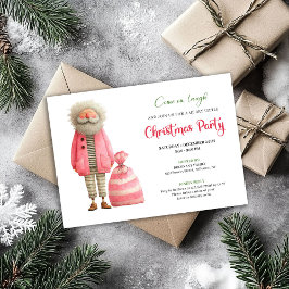 Quirky pink santa minimalist Christmas party  招待状