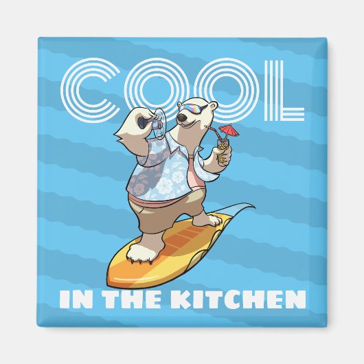 Quirky Polar Bear Cool In The Kitchen Surf Cartoon マグネット (正面)