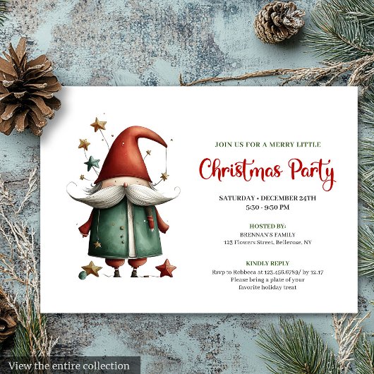 Quirky red green Christmas party invitation card 招待状