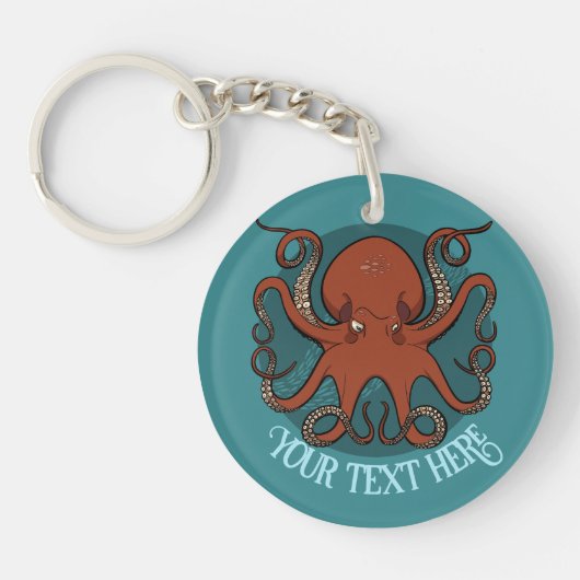 Quirky Red Octopus Artwork Personalized Design キーホルダー (正面)
