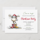 Quirky Reindeer Festive Red Green Party Invite 招待状 (正面)
