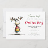 Quirky Reindeer Holiday Party Invitation Card 招待状 (正面)