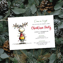 Quirky Reindeer Holiday Party Invitation Card 招待状