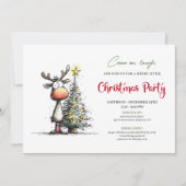 Quirky Reindeer Minimalist Holiday Party Invite 招待状 (正面)