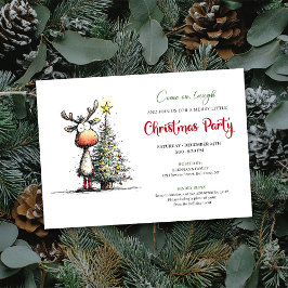 Quirky Reindeer Minimalist Holiday Party Invite 招待状