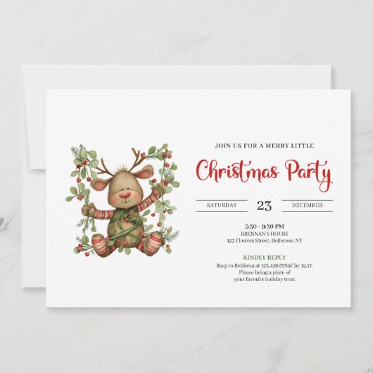 Quirky Reindeer modern chic Christmas invitation 招待状 (正面)